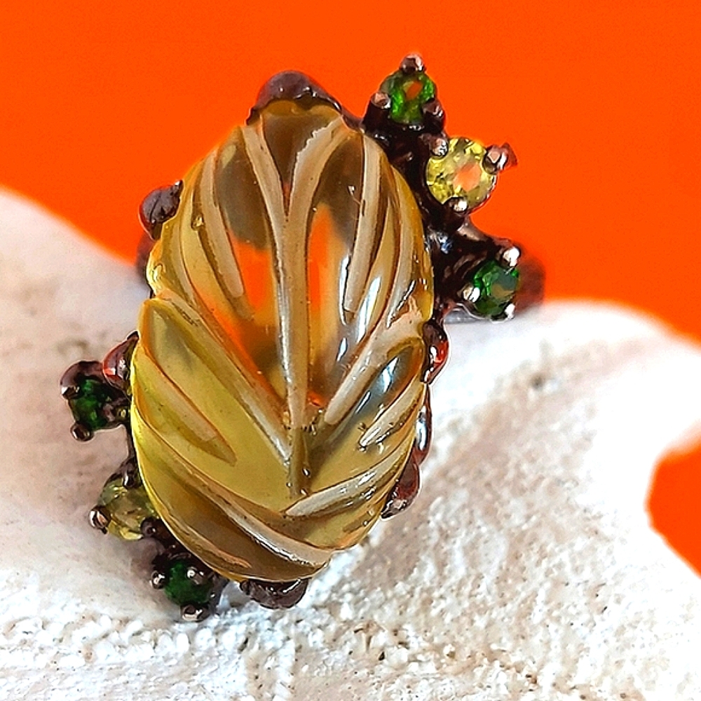 Natural Not Enhanced Lemon Quartz Ring 925 Sterling Silver Size 8.5 - Picture 1 of 10
